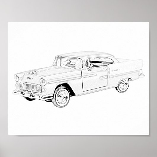 Poster Noir et blanc Deux tons 1955 Chevy Bel Air (Devant)