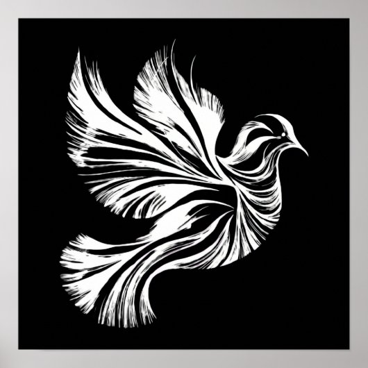 Poster noir et blanc Dove Outline (Devant)