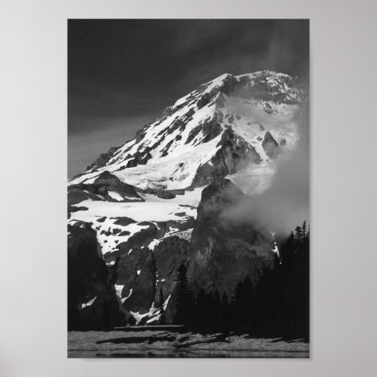 Poster noir et blanc du mont Rainier (Devant)