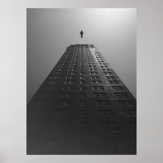 Poster noir et blanc d'un homme qui tombe (Devant)