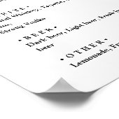 Poster Noir et blanc. Élégant menu de bar de mariage mini (Coin)