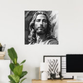 Poster noir et blanc Jésus (Bureau à domicile)