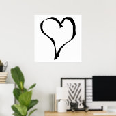Poster Noir et Blanc Love Heart Design. (Bureau à domicile)