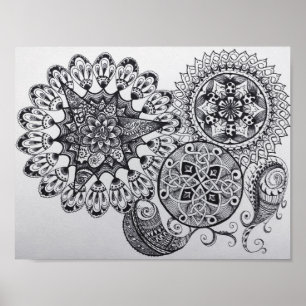 Poster Noir et blanc Mandala Celtic Knot Tangle Paisley