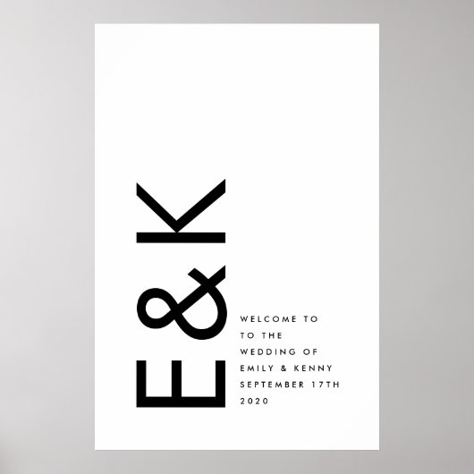 Poster Noir et blanc Moderne Gras Gros Monogramme Simple (Devant)
