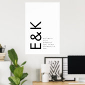Poster Noir et blanc Moderne Gras Gros Monogramme Simple (Bureau à domicile)