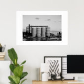 Poster Noir Et Blanc Monochrome Grain Rural Silos (Bureau à domicile)