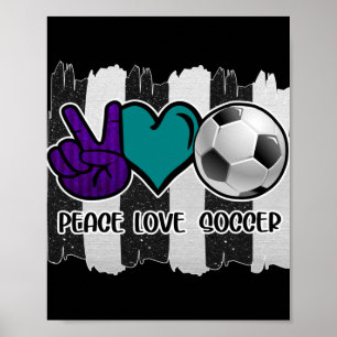 Poster Noir et blanc Striped Peace Love Soccer