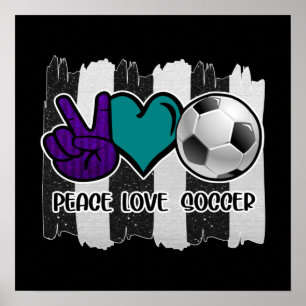Poster Noir et blanc Striped Peace Love Soccer