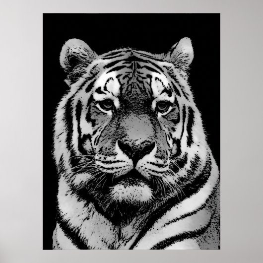 Poster noir et blanc Tiger Imprimer - Style Pop Ar (Devant)