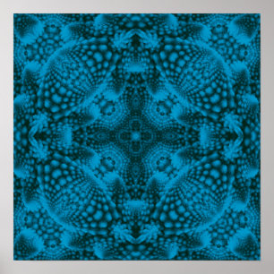 Poster Noir et bleu Vintage Bleu Fractal Kaleidoscope