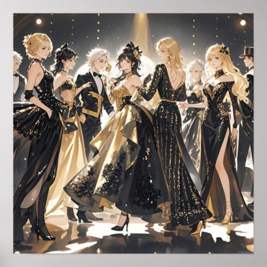 Poster Noir et or, Luxe riche, style Moulin rouge (Devant)