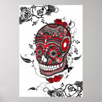 Poster noir et rouge Muerte Sugar Skull