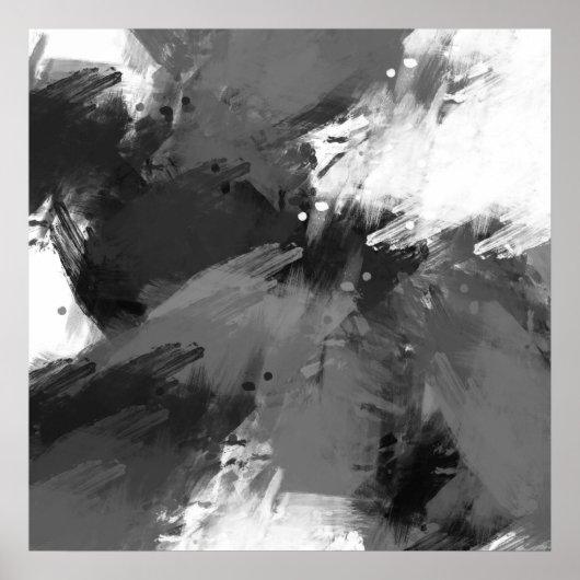 Poster Noir Gris Blanc Abstrait Brosse moderne (Devant)