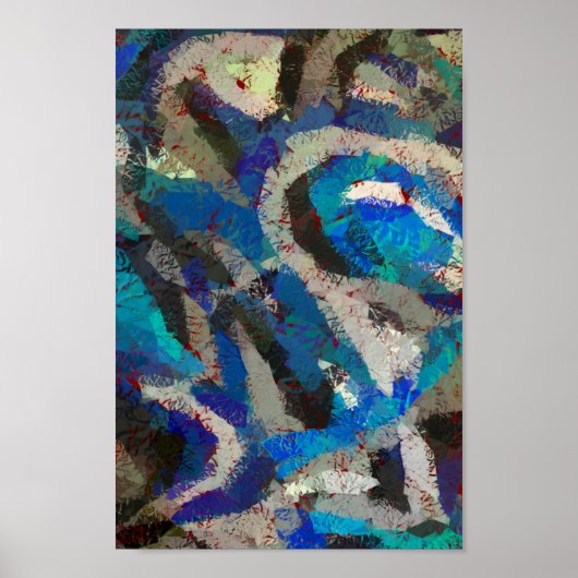 Poster noir gris bleu art abstrait peinture moderne (Devant)