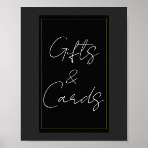 Poster Noir Gris Or Moderne Panneau de Cadeaux et Cartes
