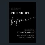 Poster Noir La Nuit Avant Le Dîner De Répétition Bienvenu<br><div class="desc">Élevez votre dîner de répétition avec notre chic affiche de bienvenue "La nuit d'avant" en noir. Cette enseigne élégante est ornée d'un arrière - plan noir élégant qui dégage élégance et raffinement moderne. Le texte est conçu en lettres blanches ou dorées frappantes, offrant un contraste étonnant qui est à la...</div>