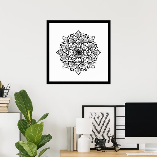 Poster noir Mandala sur blanc (Bureau à domicile)