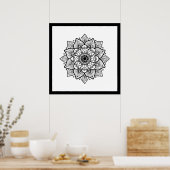 Poster noir Mandala sur blanc (Cuisine)