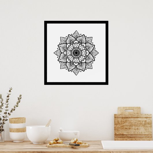 Poster noir Mandala sur blanc (Cuisine)