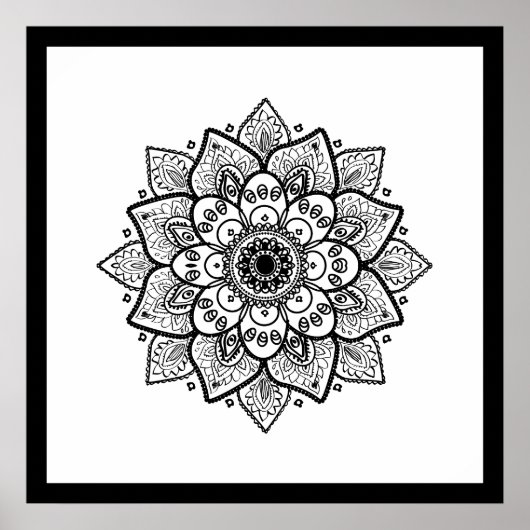 Poster noir Mandala sur blanc (Devant)