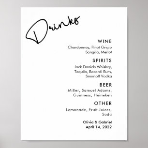 Poster Noir moderne blanc Simple menu du bar mariage form