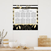 Poster Noir moderne Botanique Glam Weddin Seat Chart (Cuisine)