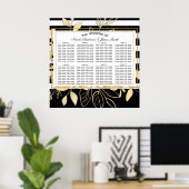 Poster Noir moderne Botanique Glam Weddin Seat Chart (Bureau à domicile)