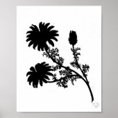 Poster Noir moderne Encre Abstrait Fleur sauvage Daisy Ar (Devant)
