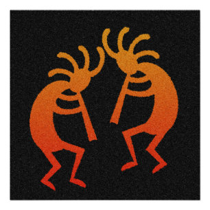 Poster Noir Orange Kokopelli Design Sud-Ouest