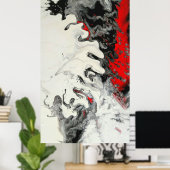 Poster Noir Rouge moderne Abstrait Fluid Art (Bureau à domicile)