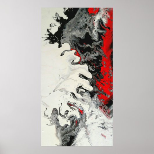 Poster Noir Rouge moderne Abstrait Fluid Art (Devant)