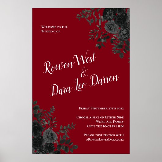 Poster Noir rouge Rose gothique Élégant mariage (Devant)