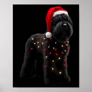 Poster Noir russe Terrier Santa Hat lumières de Noël D