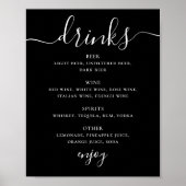 Poster Noir script mariage alcool menu bar boissons (Devant)