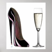 Poster Noir Stiletto Chaussure et Champagne Imprimer (Devant)