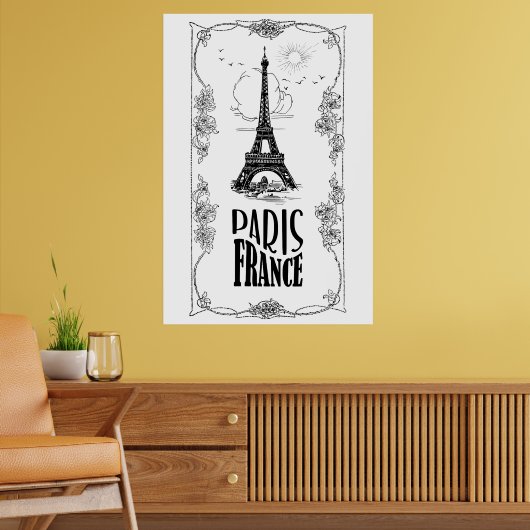 Poster noir sur blanc de Paris France (Salon 2)