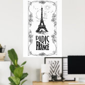 Poster noir sur blanc de Paris France (Bureau à domicile)