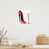 Poster Noir talon Rouge Stiletto Chaussure et Champagne I (Cuisine)