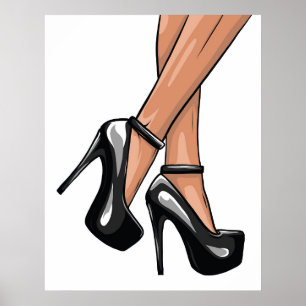 Poster noir talons et jambes de Stiletto