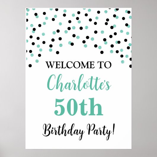 Poster Noir Turquoise fête d'anniversaire Personnalisé 18 (Devant)