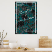 Poster Noir Turquoise Rose gothique Elégant Mariage (Cuisine)