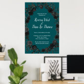 Poster Noir Turquoise Rose gothique Elégant Mariage (Bureau à domicile)