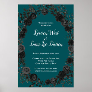 Poster Noir Turquoise Rose gothique Elégant Mariage