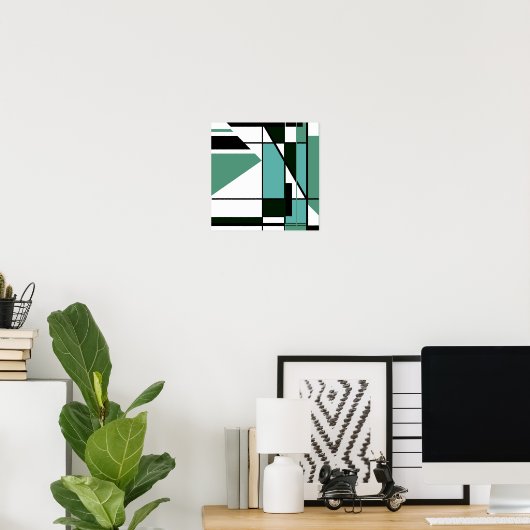 Poster Noir Vert Tons Blanc Mosaïque Retro Design (Bureau à domicile)