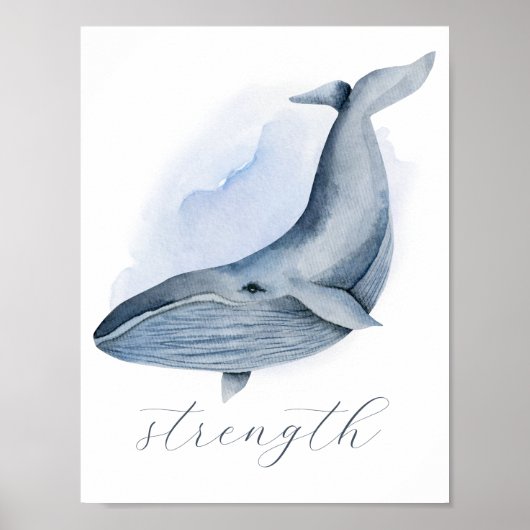 Poster Nom Baleine à Bosse Baleen Aquarelle Bleue (Devant)
