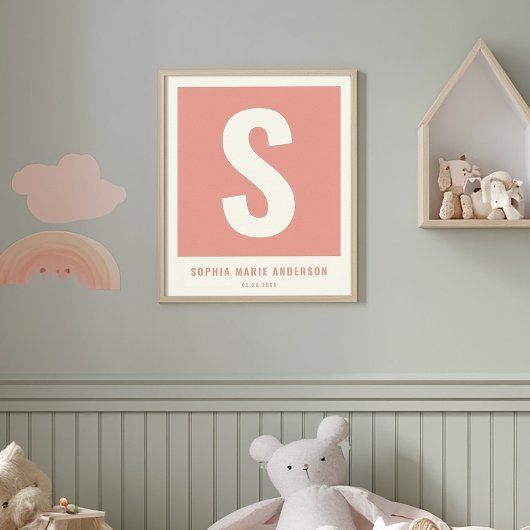 Poster Nom bébé personnalisé Pépinière Décor Mur Monogram