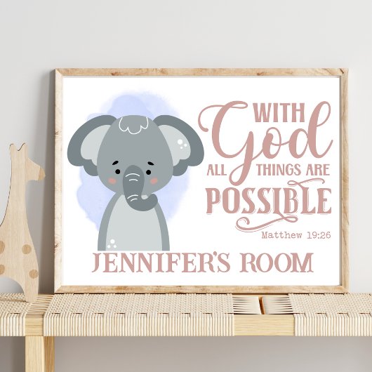 Poster Nom Christian Cute Baby Elephant Bible Citation