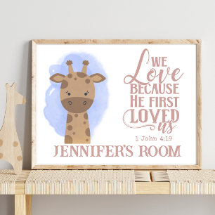 Poster Nom Christian Cute Baby Giraffe Bible Citation