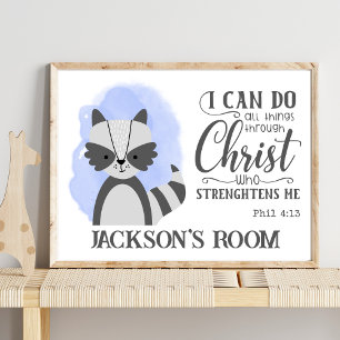 Poster Nom Christian Cute Woodland Baby Raccoon Citation